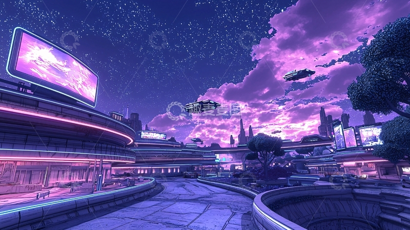 高清大图下载【趣麦麦图】未来城市霓虹夜景