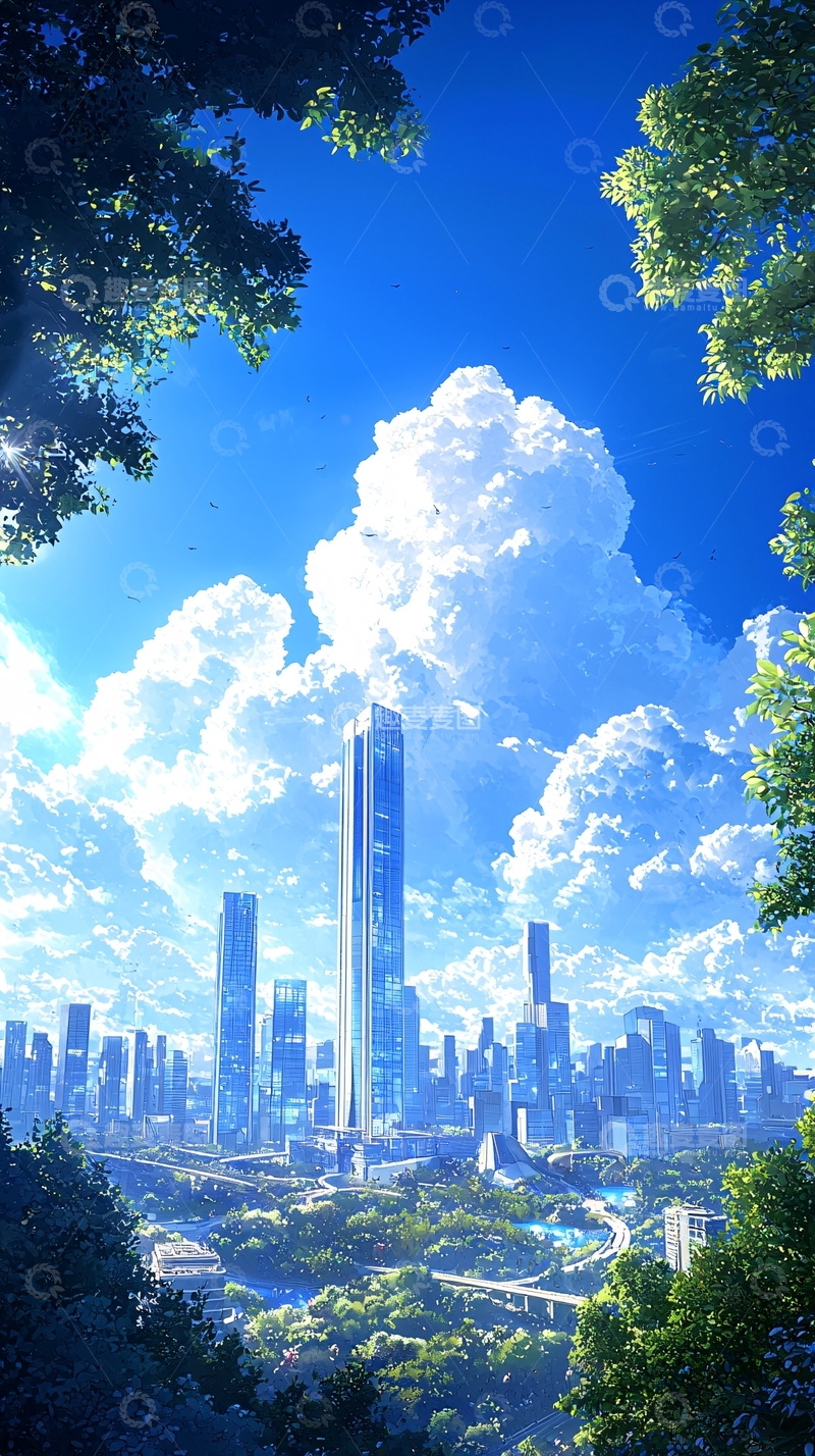 高清大图下载【趣麦麦图】未来都市蓝天白云高楼建筑