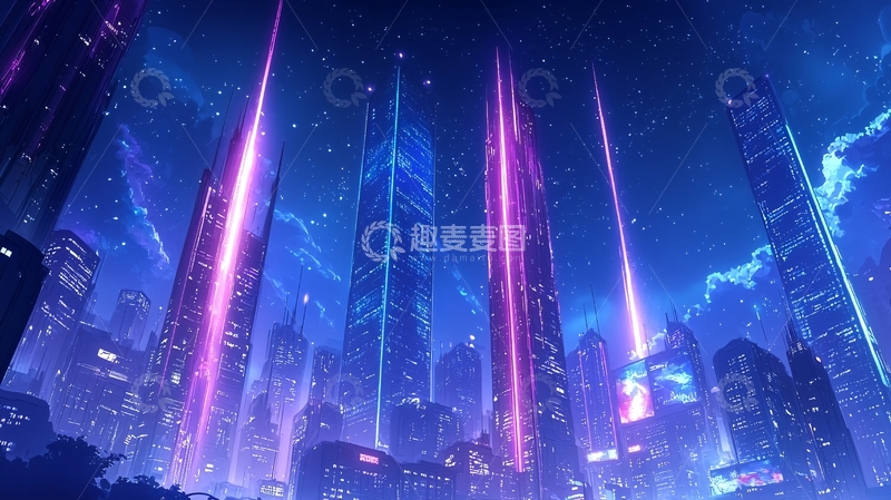 高清大图下载【趣麦麦图】未来霓虹城市夜景