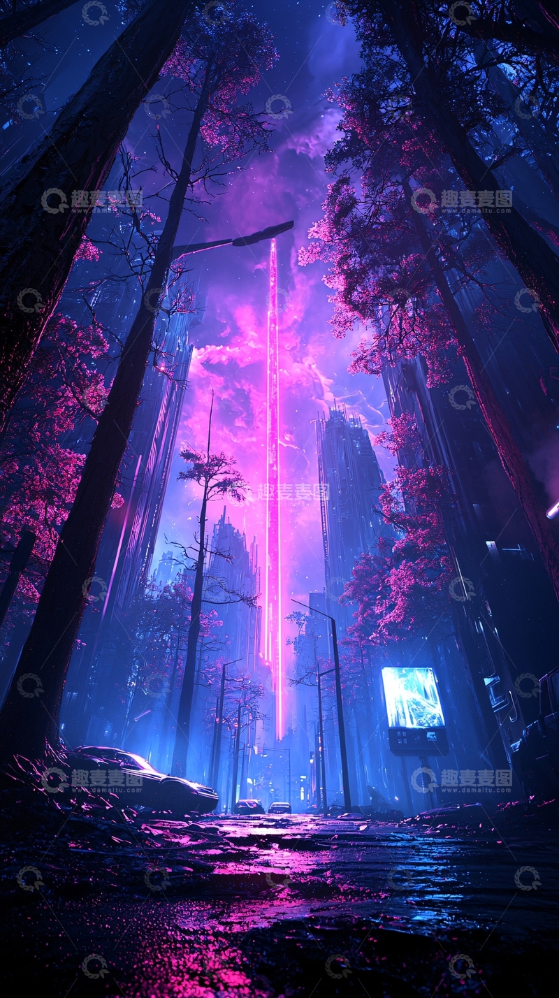高清大图下载【趣麦麦图】未来森林霓虹光束