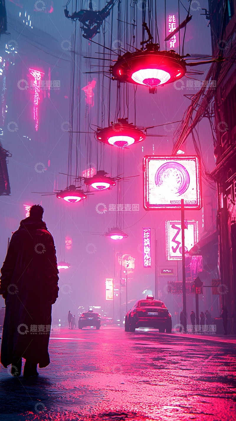 高清大图下载【趣麦麦图】霓虹雨夜街头漫步