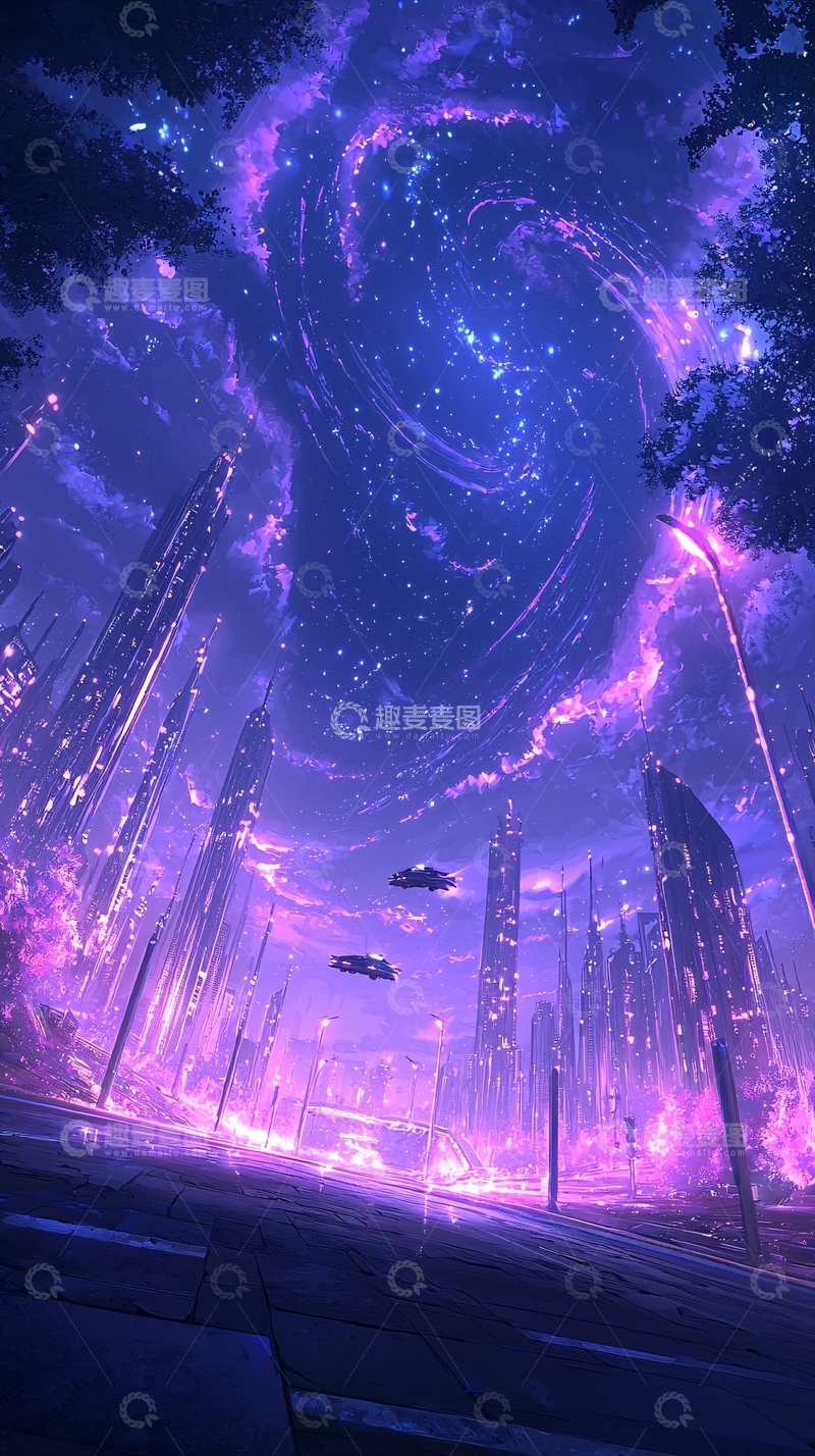 高清大图下载【趣麦麦图】未来城市夜景科幻风格
