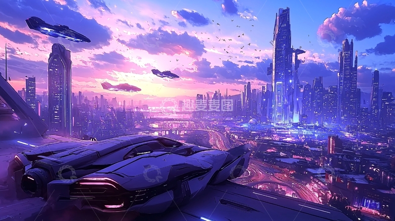 高清大图下载【趣麦麦图】未来城市夜景科幻风格