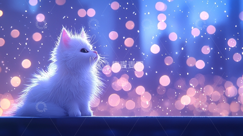 高清大图下载【趣麦麦图】梦幻猫咪与光斑背景