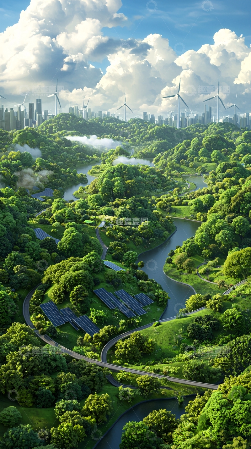 高清大图下载【趣麦麦图】绿色能源与自然景观结合