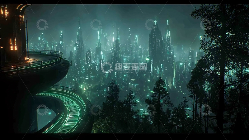 高清大图下载【趣麦麦图】未来城市夜景科幻风格