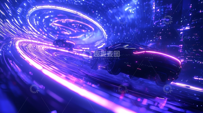 高清大图下载【趣麦麦图】未来城市霓虹赛车