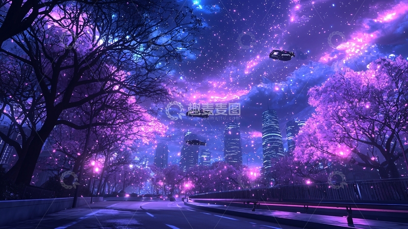 高清大图下载【趣麦麦图】未来城市夜景科幻风格