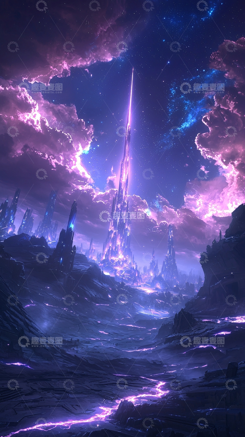 高清大图下载【趣麦麦图】梦幻星空下的未来城市