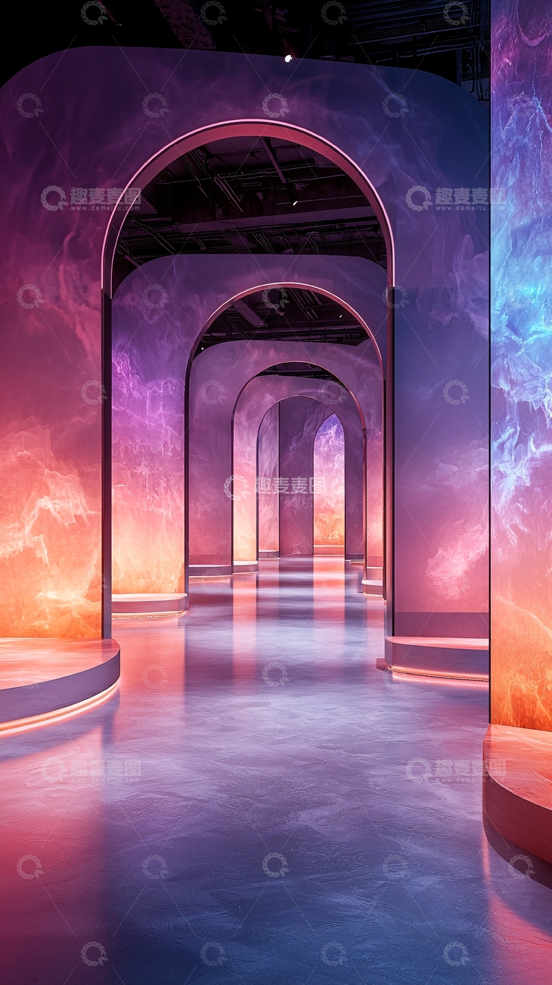 高清大图下载【趣麦麦图】梦幻走廊霓虹光影