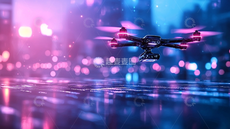 高清大图下载【趣麦麦图】夜景下的无人机飞行