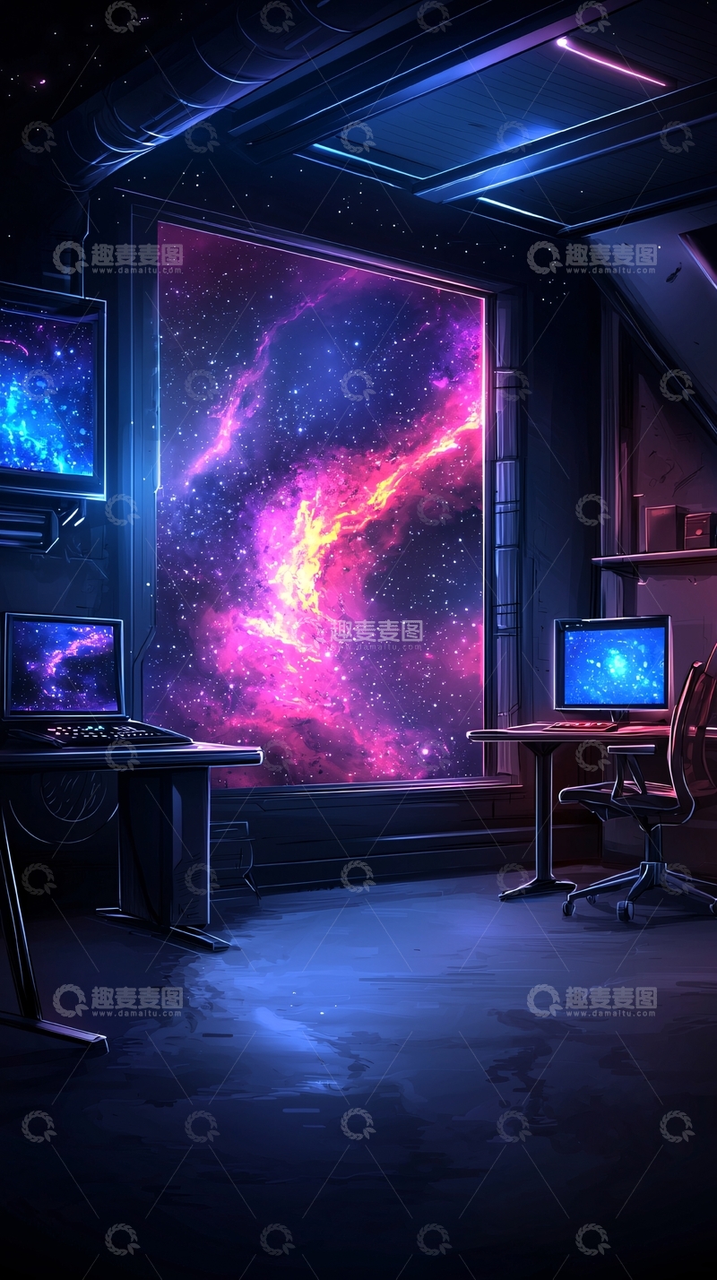 高清大图下载【趣麦麦图】科幻宇宙主题办公室场景