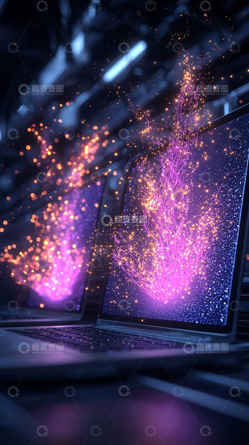 高清大图下载【趣麦麦图】科幻笔记本电脑屏幕特效展示