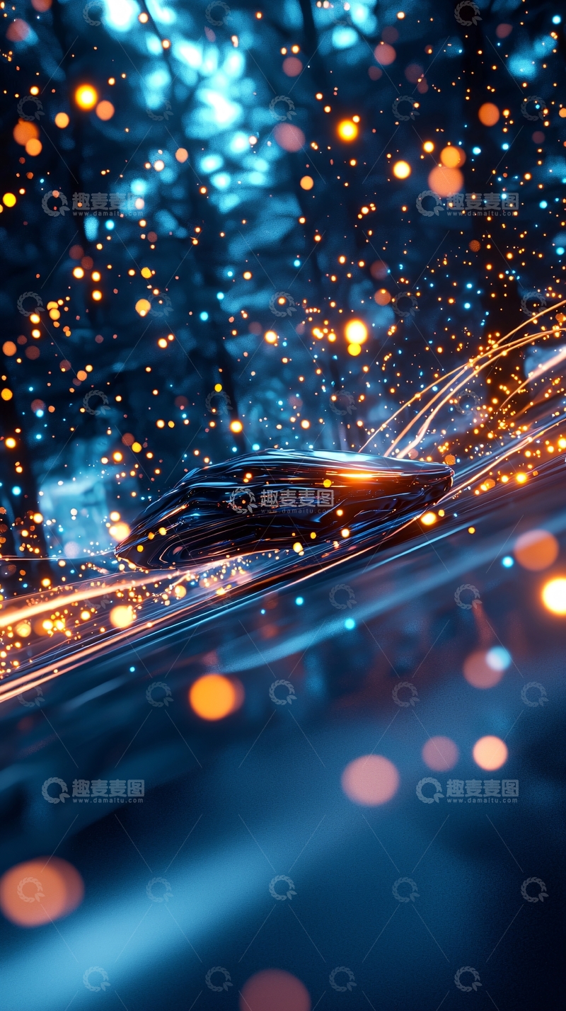 高清大图下载【趣麦麦图】夜晚森林中的流光车影