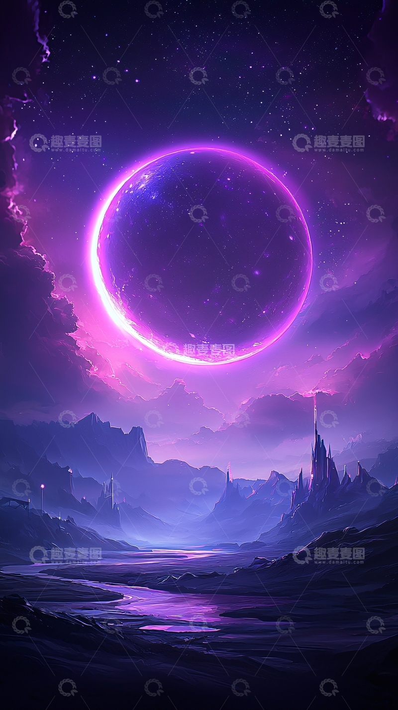 高清大图下载【趣麦麦图】紫色星球下的神秘山谷