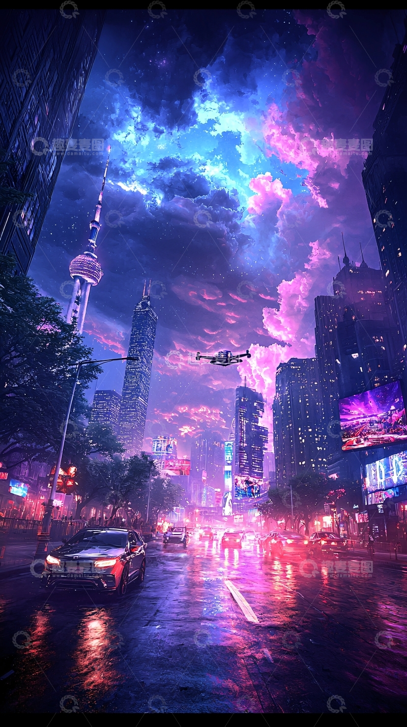 高清大图下载【趣麦麦图】未来城市霓虹夜景