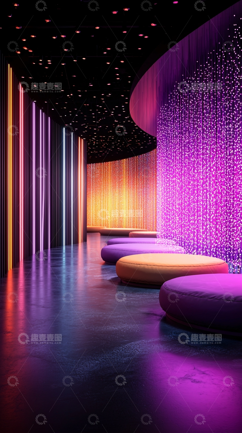 高清大图下载【趣麦麦图】霓虹灯廊与紫色座椅