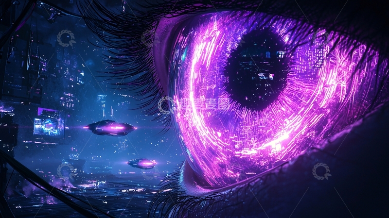 高清大图下载【趣麦麦图】未来城市夜景科幻眼睛