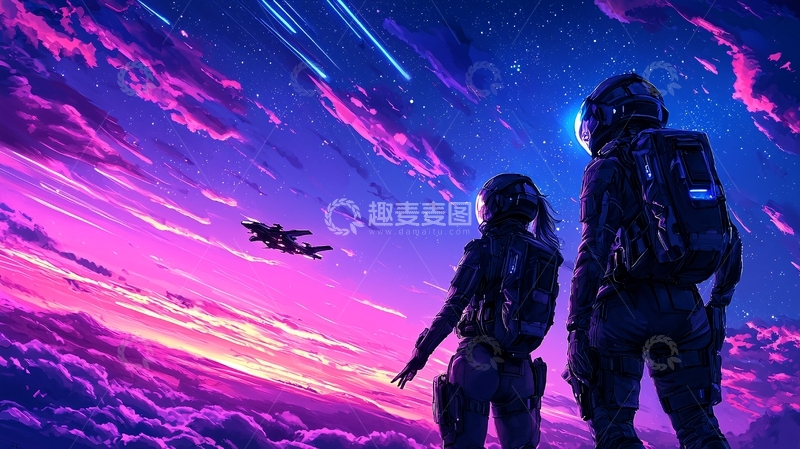 高清大图下载【趣麦麦图】太空探险者与流星雨