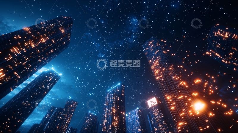 高清大图下载【趣麦麦图】未来都市夜景建筑灯光