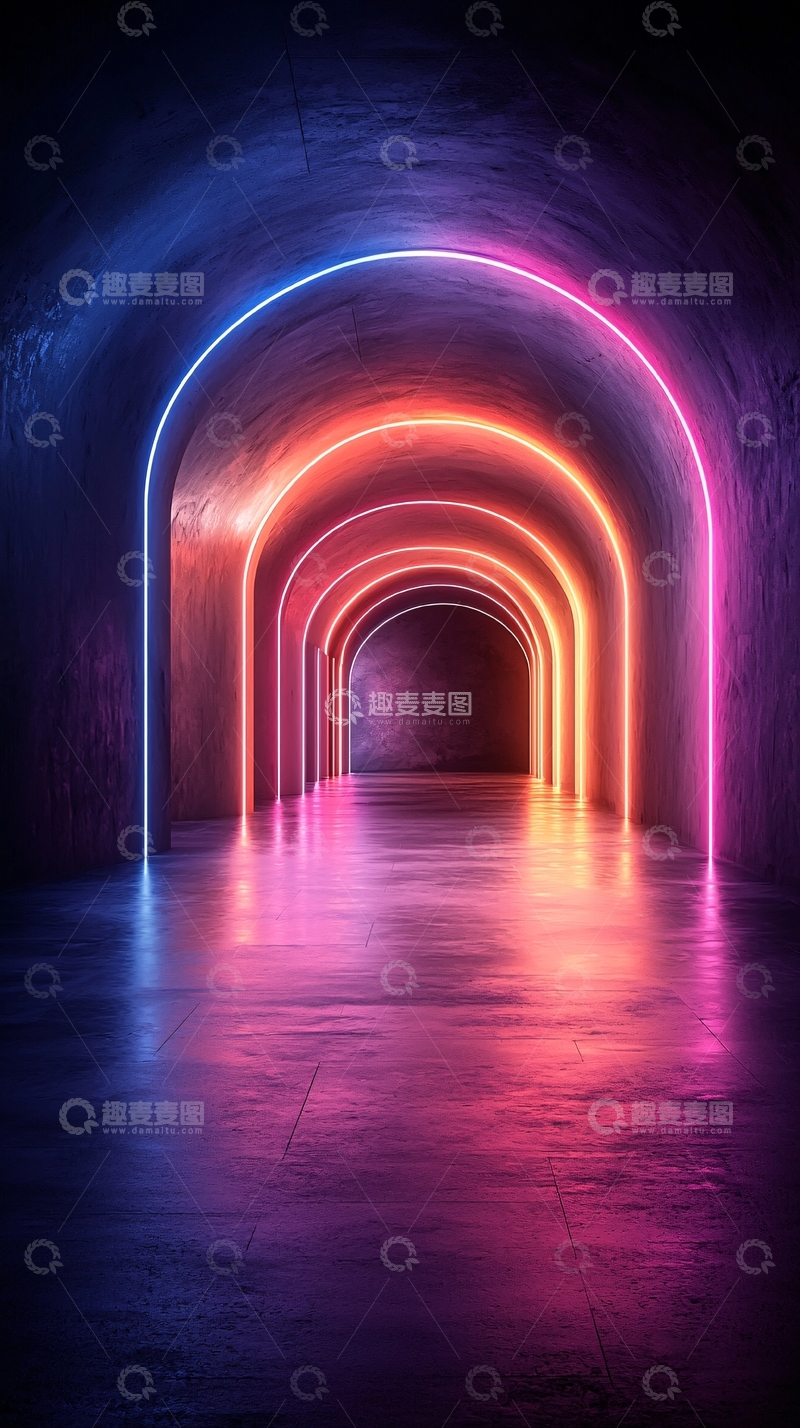 高清大图下载【趣麦麦图】霓虹灯廊道高清图片