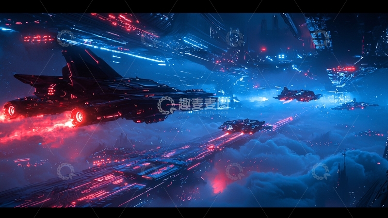 高清大图下载【趣麦麦图】未来城市星际飞船战斗场景