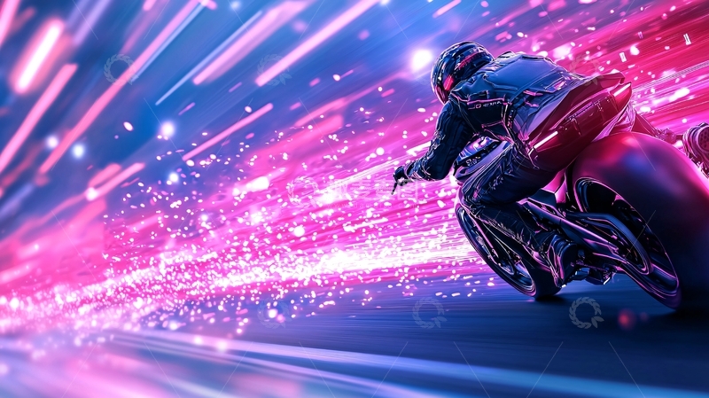 高清大图下载【趣麦麦图】-未来赛博朋克风格摩托车赛车手