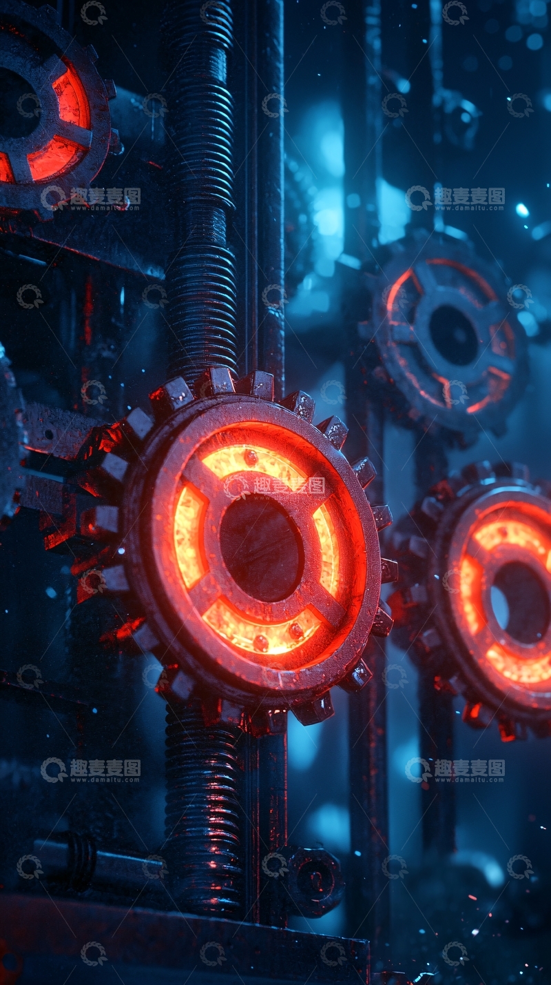 高清大图下载【趣麦麦图】机械齿轮与红色光芒