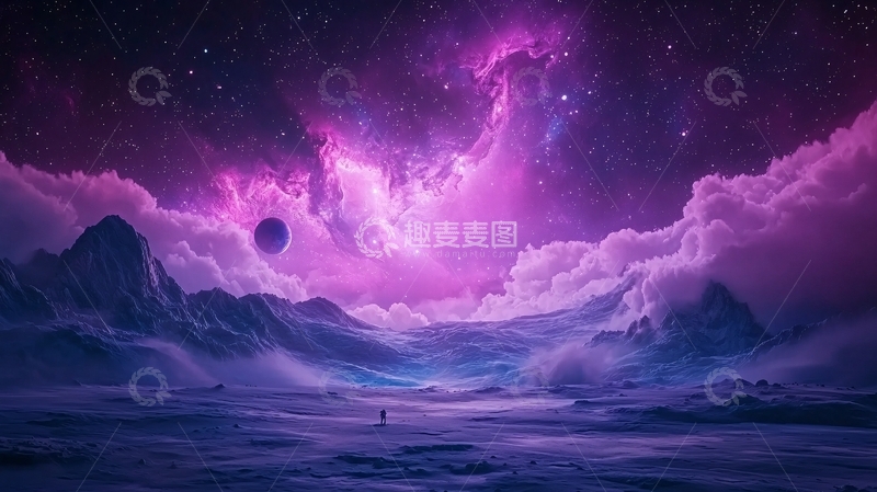 高清大图下载【趣麦麦图】梦幻星空下的神秘星球