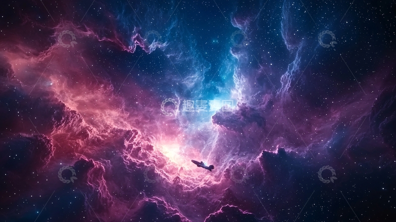 高清大图下载【趣麦麦图】星际飞船穿越星云