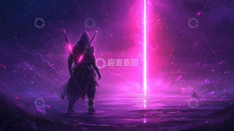 高清大图下载【趣麦麦图】紫色光芒中的神秘战士