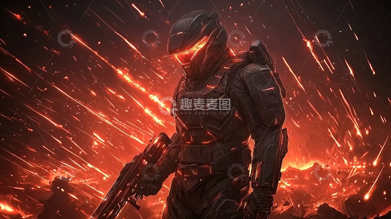 高清大图下载【趣麦麦图】未来战士在熔岩中战斗