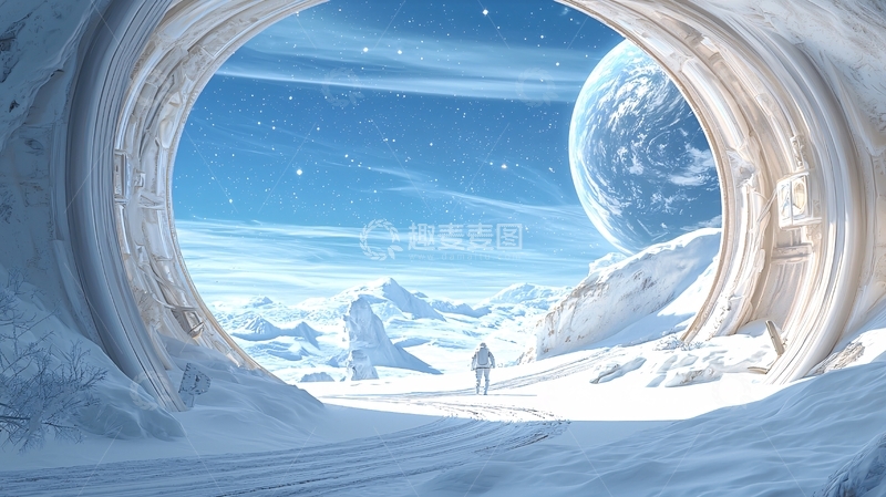 高清大图下载【趣麦麦图】星际雪景科幻门廊