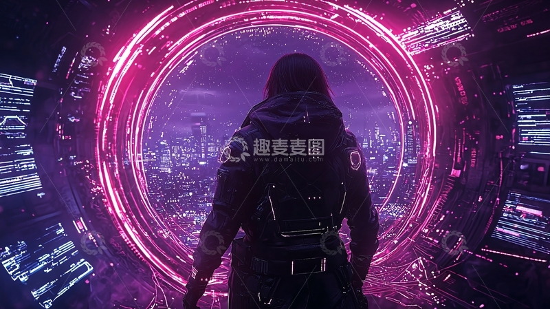 高清大图下载【趣麦麦图】未来城市中的背影