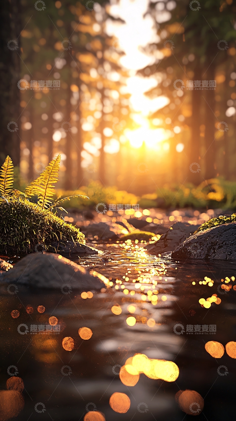 高清大图下载【趣麦麦图】晨光森林小溪流水