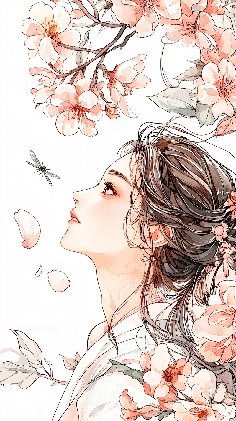 高清大图下载【趣麦麦图】樱花下的女子