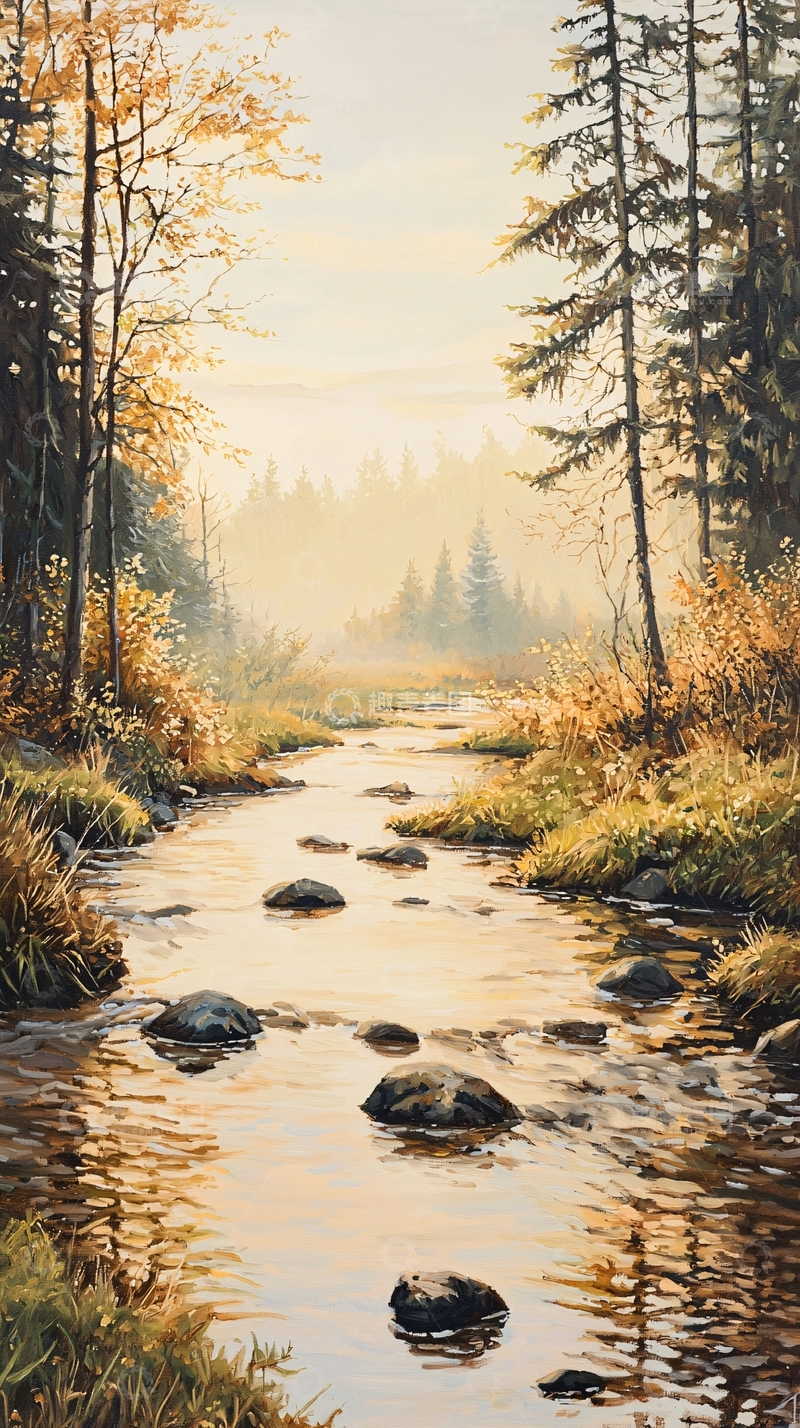 高清大图下载【趣麦麦图】秋日森林小溪风景