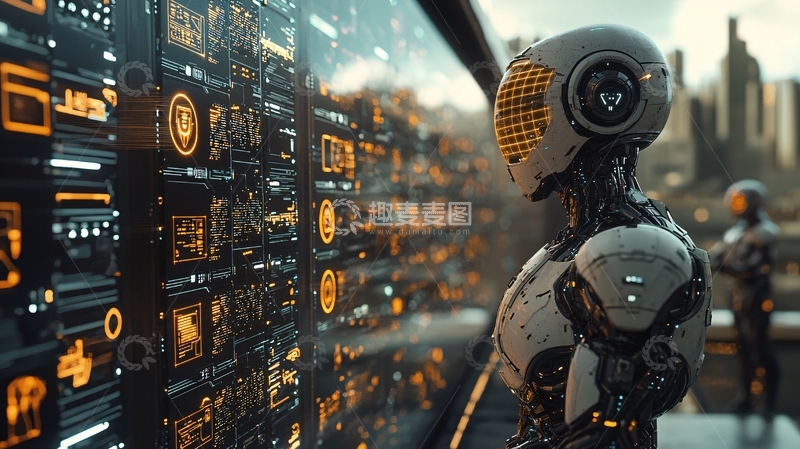 高清大图下载【趣麦麦图】未来城市中的机器人