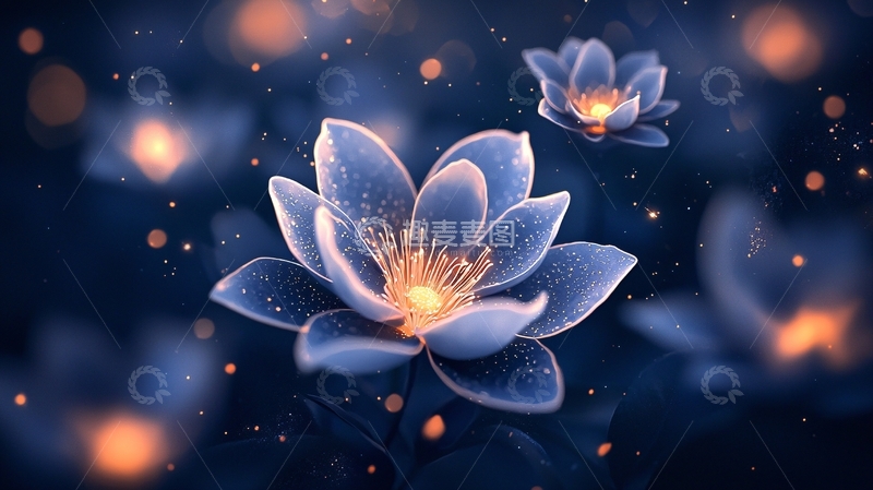 高清大图下载【趣麦麦图】梦幻蓝色莲花背景图