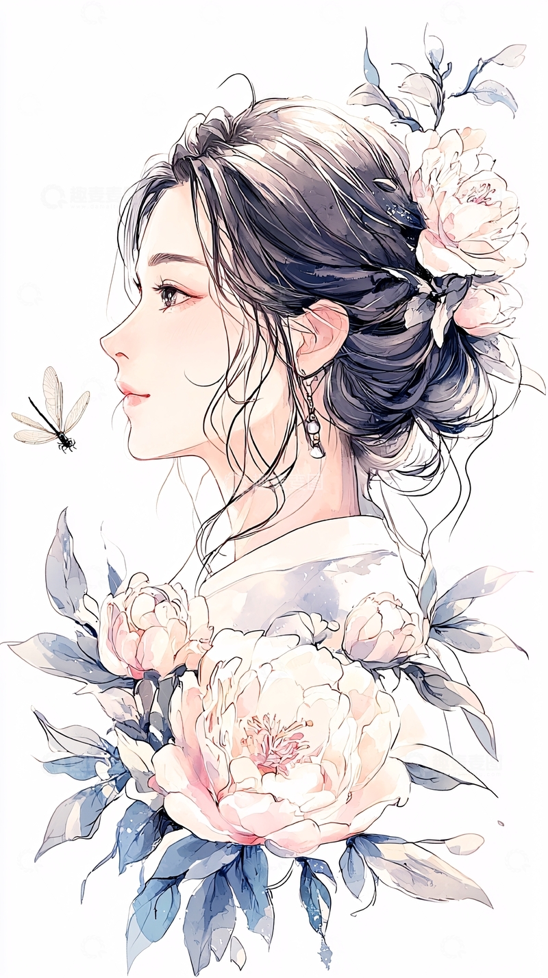 高清大图下载【趣麦麦图】古典美人与牡丹花