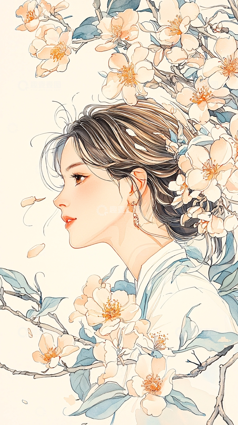 高清大图下载【趣麦麦图】花间少女高清图片