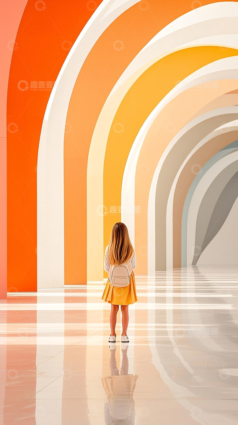 高清大图下载【趣麦麦图】彩虹隧道里的女孩