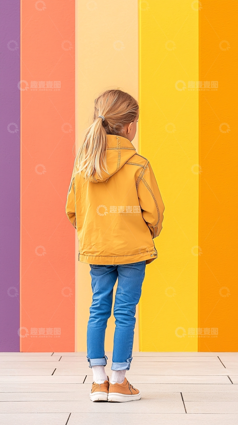 高清大图下载【趣麦麦图】彩色背景下的女孩背影