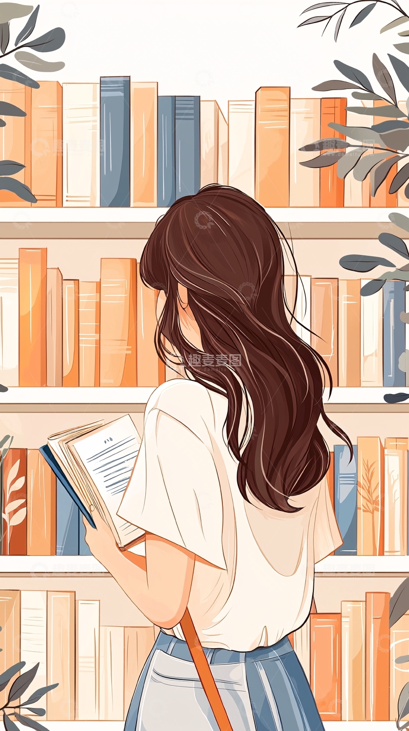 高清大图下载【趣麦麦图】图书馆里的女孩