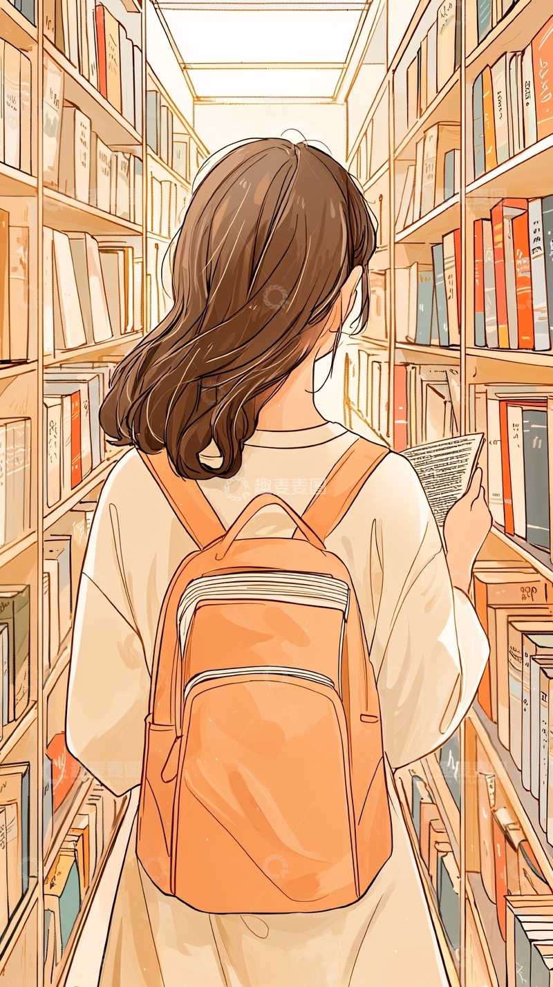 高清大图下载【趣麦麦图】图书馆里的女孩