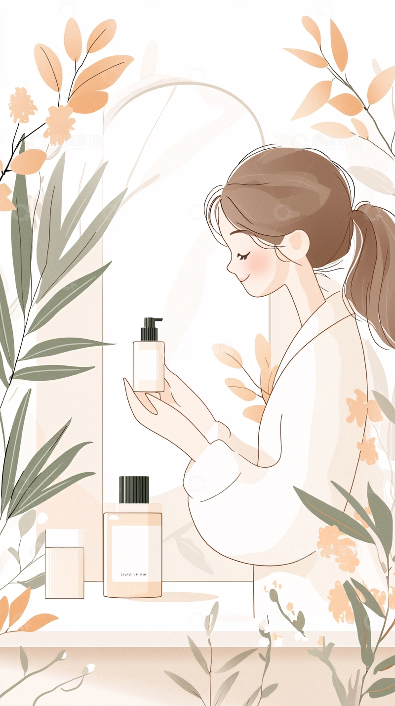 高清大图下载【趣麦麦图】女性护肤场景插画