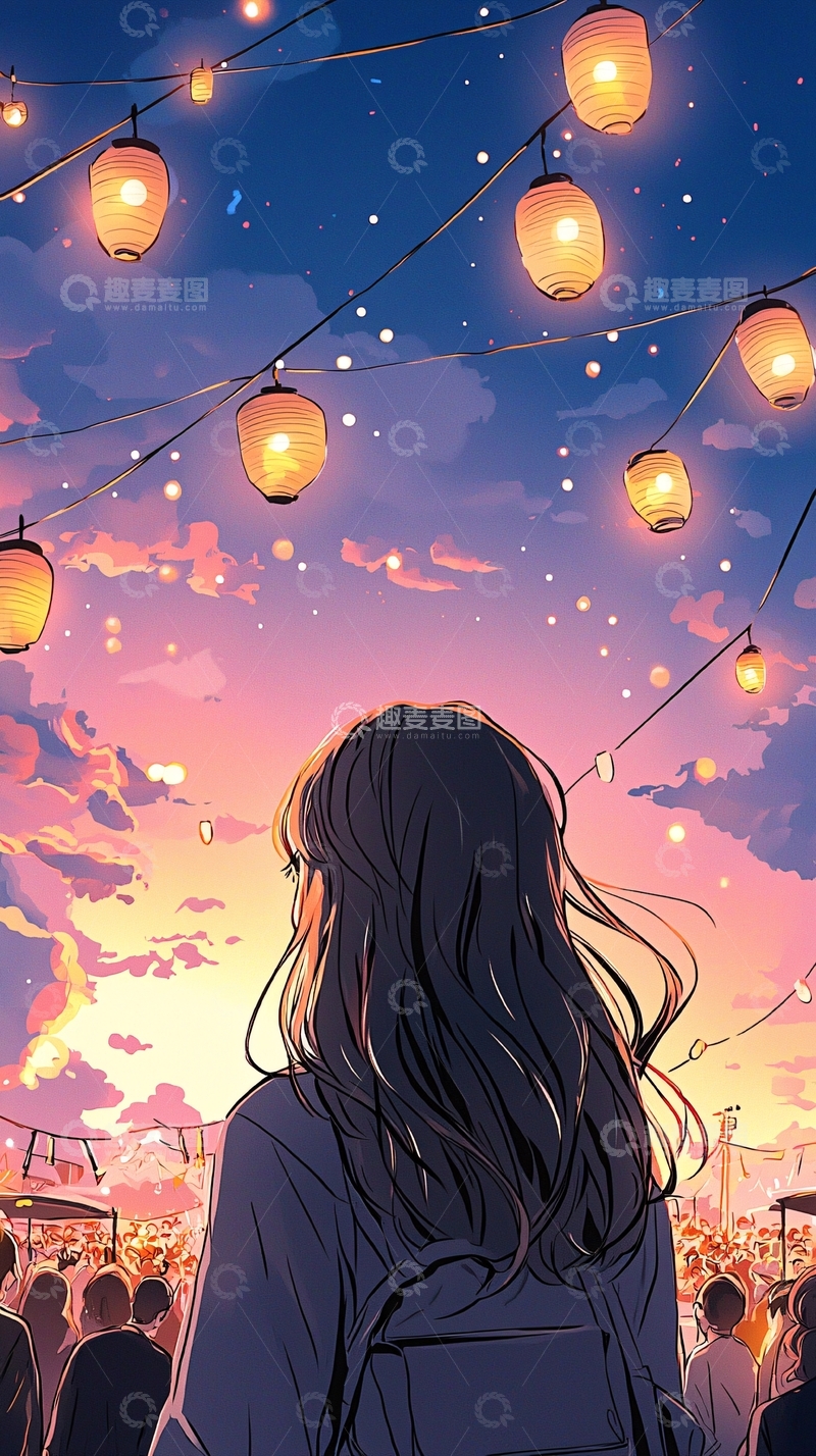 高清大图下载【趣麦麦图】夜市灯光下的背影