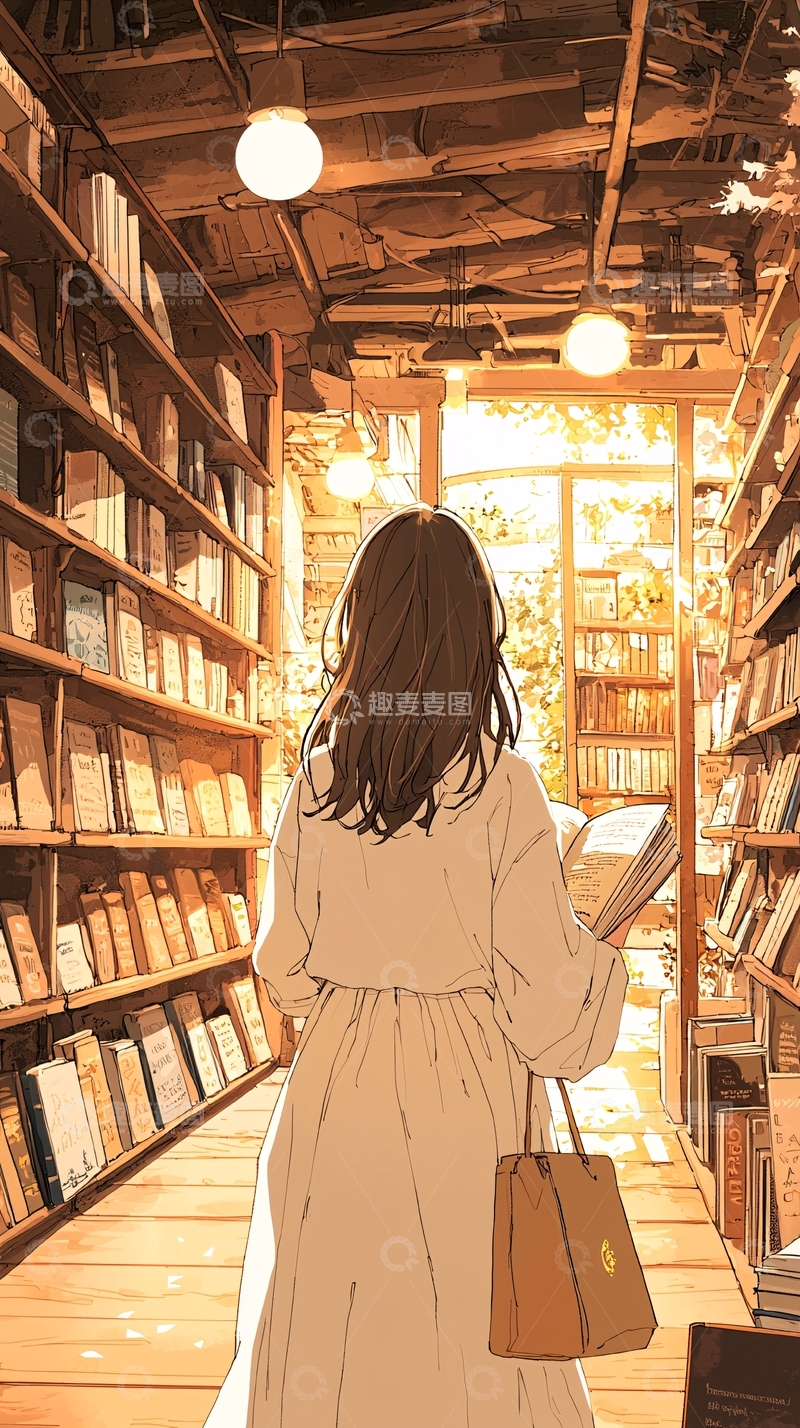 高清大图下载【趣麦麦图】秋日书店里的温暖时光