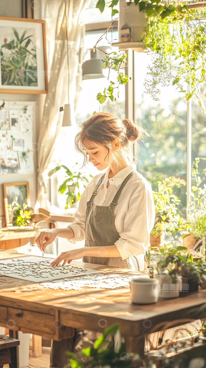 高清大图下载【趣麦麦图】阳光下的拼图时光