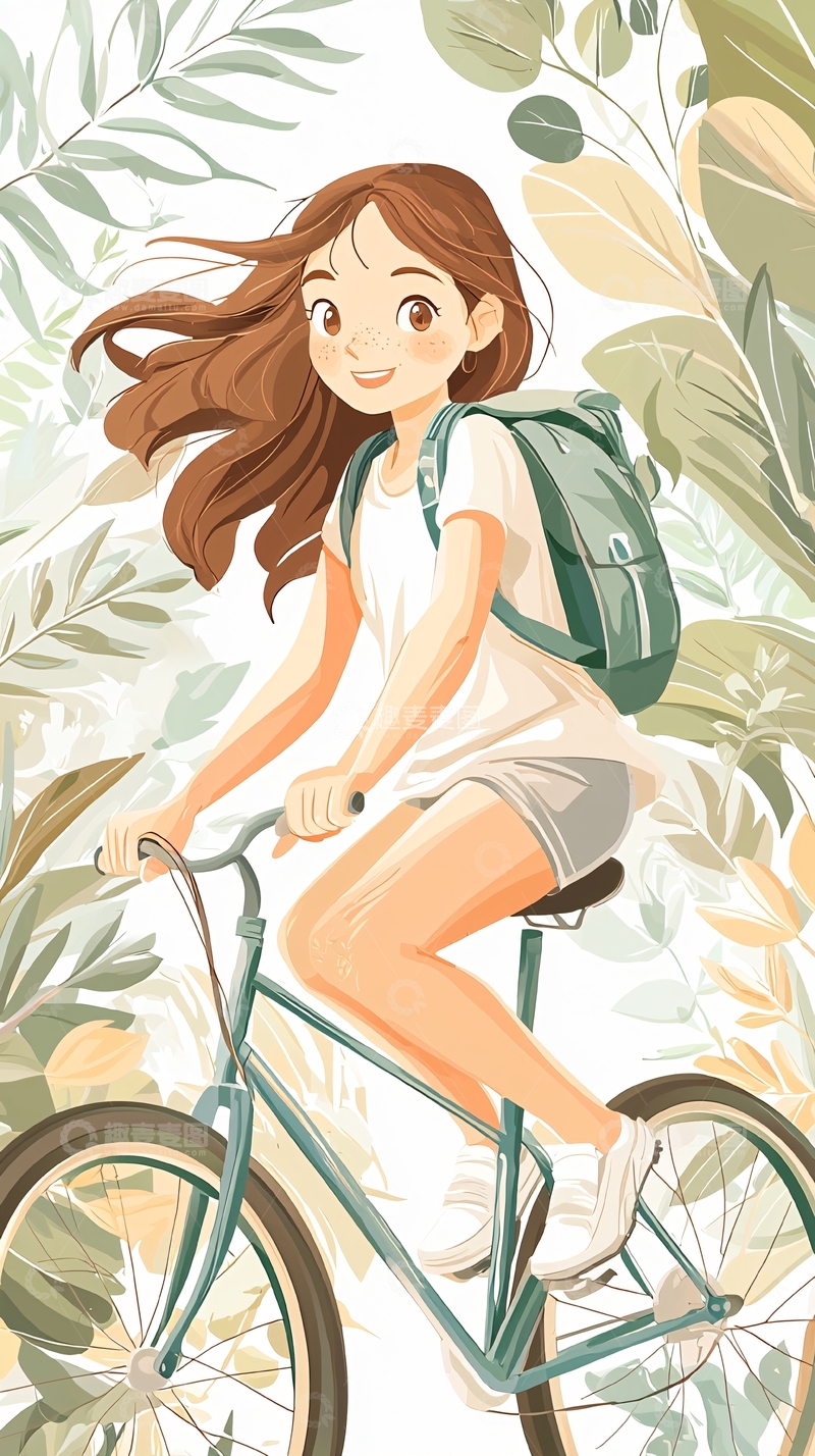 高清大图下载【趣麦麦图】夏日骑行少女插画